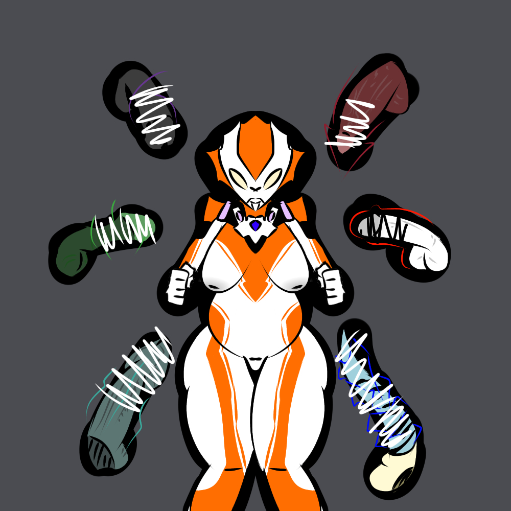 alien alien_girl alien_humanoid minato_asahi_(grigio) multiple_penises pregnant pregnant_belly pregnant_female simple_background thick_thighs thighs ultraman_(franchise) ultrawoman_grigio unknown503