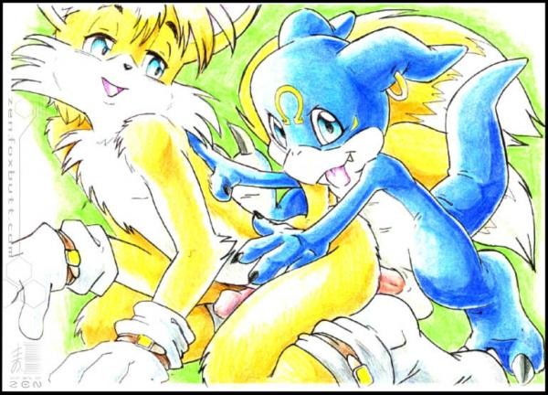 anal anal_sex anthro balls blue_eyes canine crossover digimon digimon_(species) fox from_behind fuckboy fur gay male male_only mammal multiple_males open_mouth penetration penis sega sex sonic_(series) sonic_team sonic_the_hedgehog_(series) sonic_the_hedgehog_2 tails tails_the_fox veemon yaoi zen