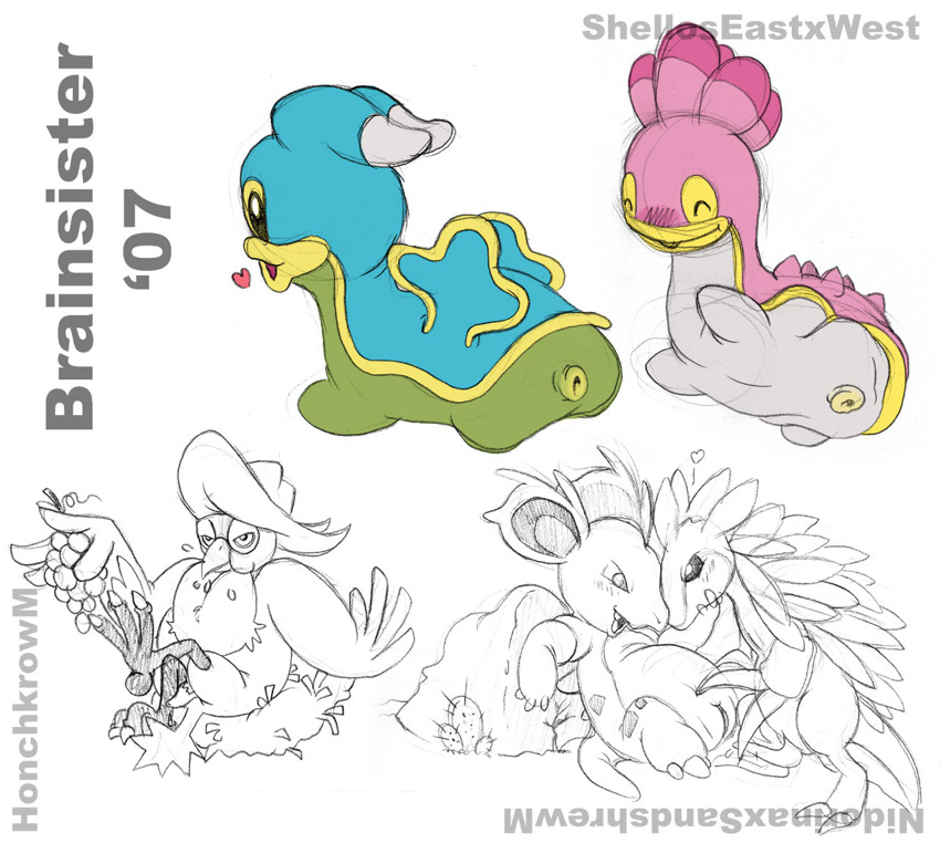 2007 avian brainsister female honchkrow male nidorina nintendo penis pokemon pokemon_(species) pokemon_dppt pokemon_rgby pussy sandslash shellos sketch straight video_games