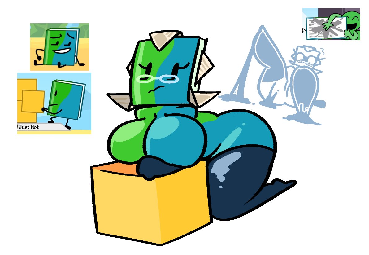 battle for dream island, bending knees, bending over, big breasts, block, book (bfdi), breasts, breasts out, female, flowsynchronomy, glue, looking down, object head, object show, object shows, osc, sticky, thick thighs, thighhighs
