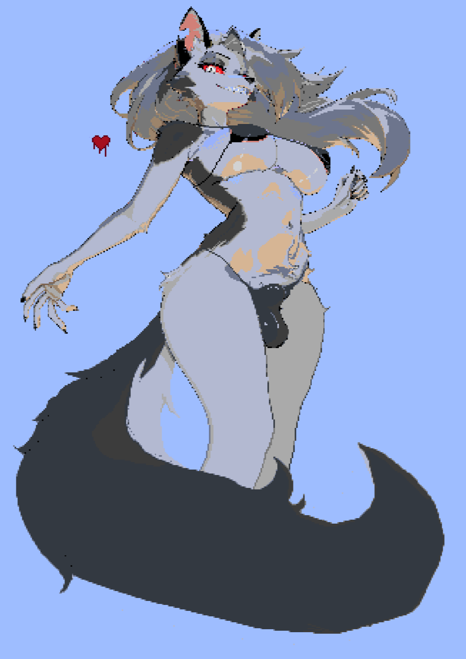anthro, balls, balls bulge, balls in panties, bikini, bikini bulge, black bikini, bra, breasts, dickgirl, fur, furry, furry futa, futa bikini, futa bulge, futa focus, futa only, futa penis, futanari, hellhound, helluva boss, huskai, intersex, loona (helluva boss), panties, panty bulge, penis, pixel art, pixelated, tail, wplace, wplace (artwork)
