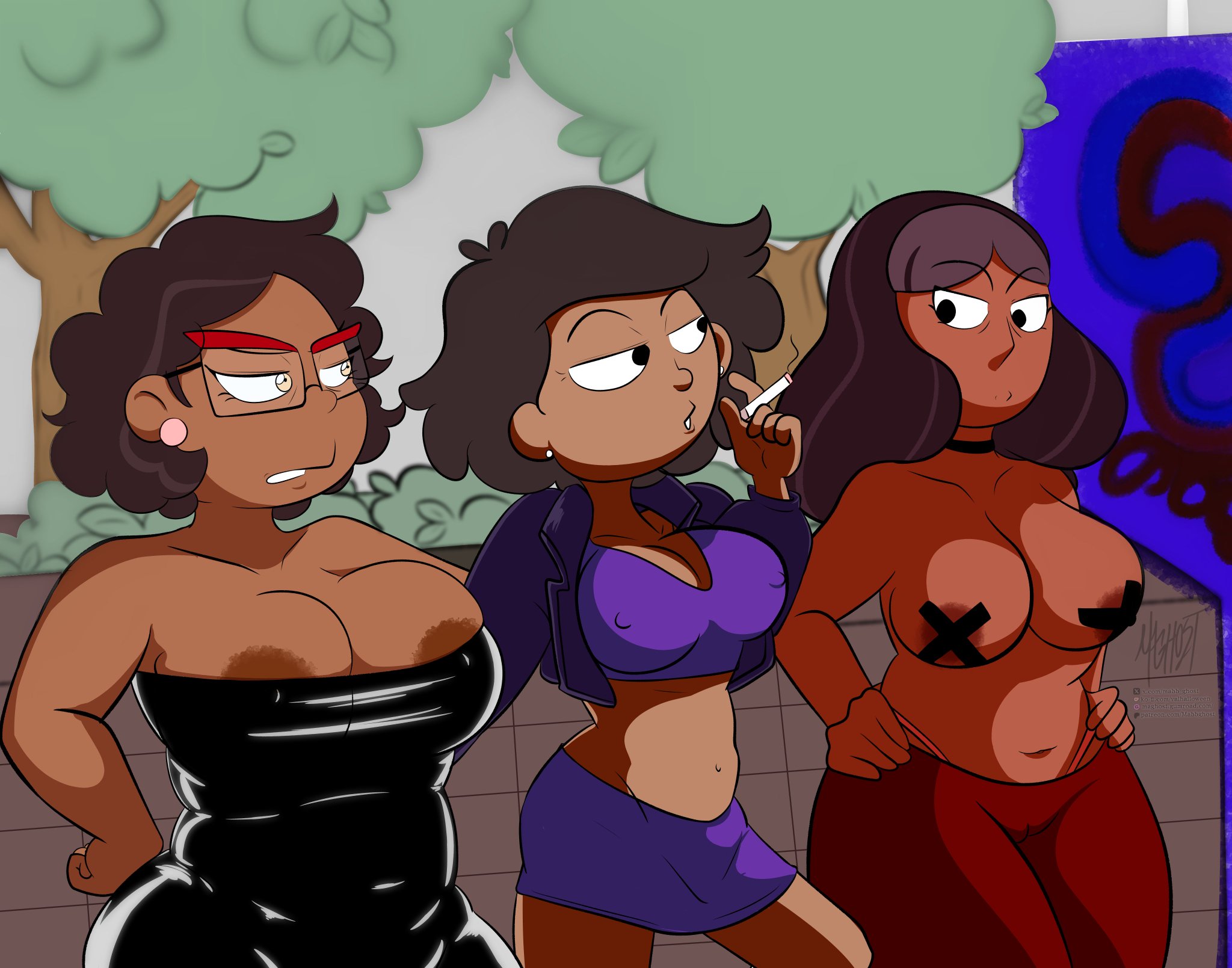 3girls, alluring, amphibia, amphibia (finale), camila noceda, child bearing hips, crossover, dark skin, dark-skinned female, dress, female, female only, indian, latina, latina milf, midriff, milf, mrs. boonchuy, naughty, oum boonchuy, pasties, priyanka maheswaran, steven universe, suggestive, suggestive look, thai, the owl house, the owl house (finale), wide hips