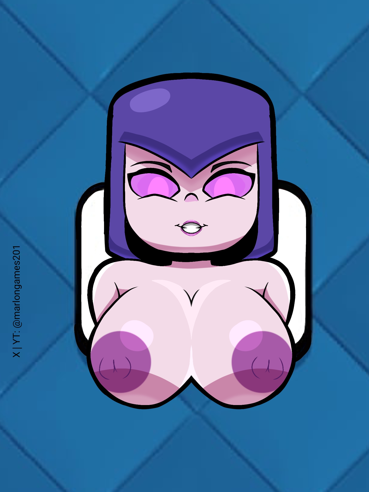 2d, 2d (artwork), alternate version, big breasts, breasts, clash (series), clash royale, clenched teeth, completely nude, completely nude female, emote, emote (clash royale), female, female focus, female only, looking at viewer, marlongames201, nude, nude female, presenting, presenting breasts, smile, smiling, smiling at viewer, solo, solo female, solo focus, supercell, witch (clash of clans), witch (clash royale)
