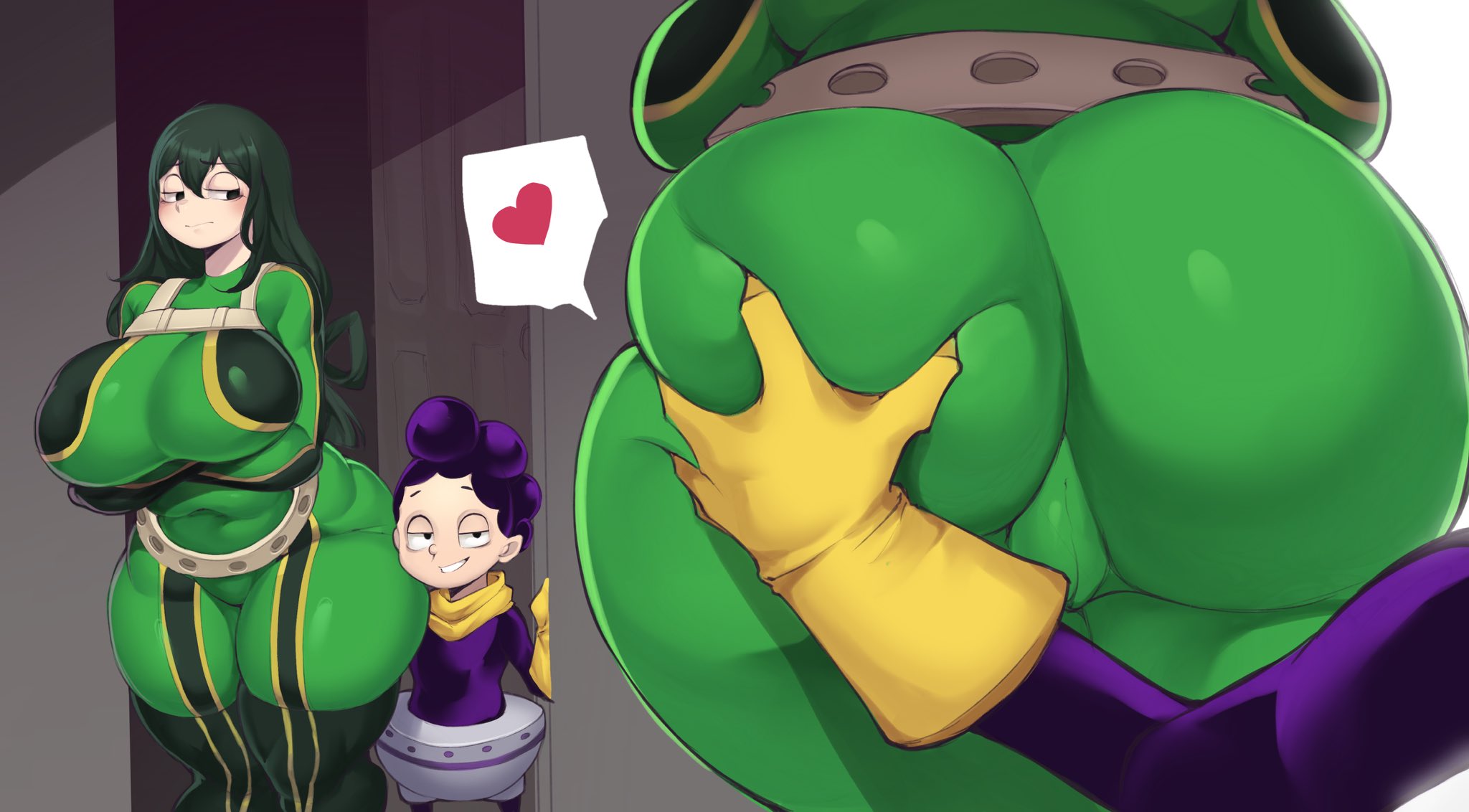 1boy, 1girls, alternate version available, ass, asui tsuyu, big ass, big breasts, big butt, boku no hero academia, breast grab, breasts, breasts out, embarrassed, fat ass, female, female human, froppy, goggles, goggles on head, grabbing ass, green hair, hero outfit (mha), human, large ass, large breasts, larger female, light skin, light-skinned female, light-skinned male, long hair, maimeetung, male, mineta minoru, minoru mineta, my hero academia, size difference, smaller male, solo, superhero costume, superheroine, tagme, thick, thick ass, thick thighs, thighhighs, thighs, tongue, tongue out, tsuyu asui, wide hips