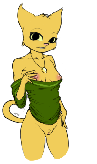 anthro bottomless breasts chombie clothing erect_nipples feline female fur furry furry_only half-dressed katia_managan khajiit looking_at_viewer necklace nude prequel pussy robe solo tail the_elder_scrolls topless video_games