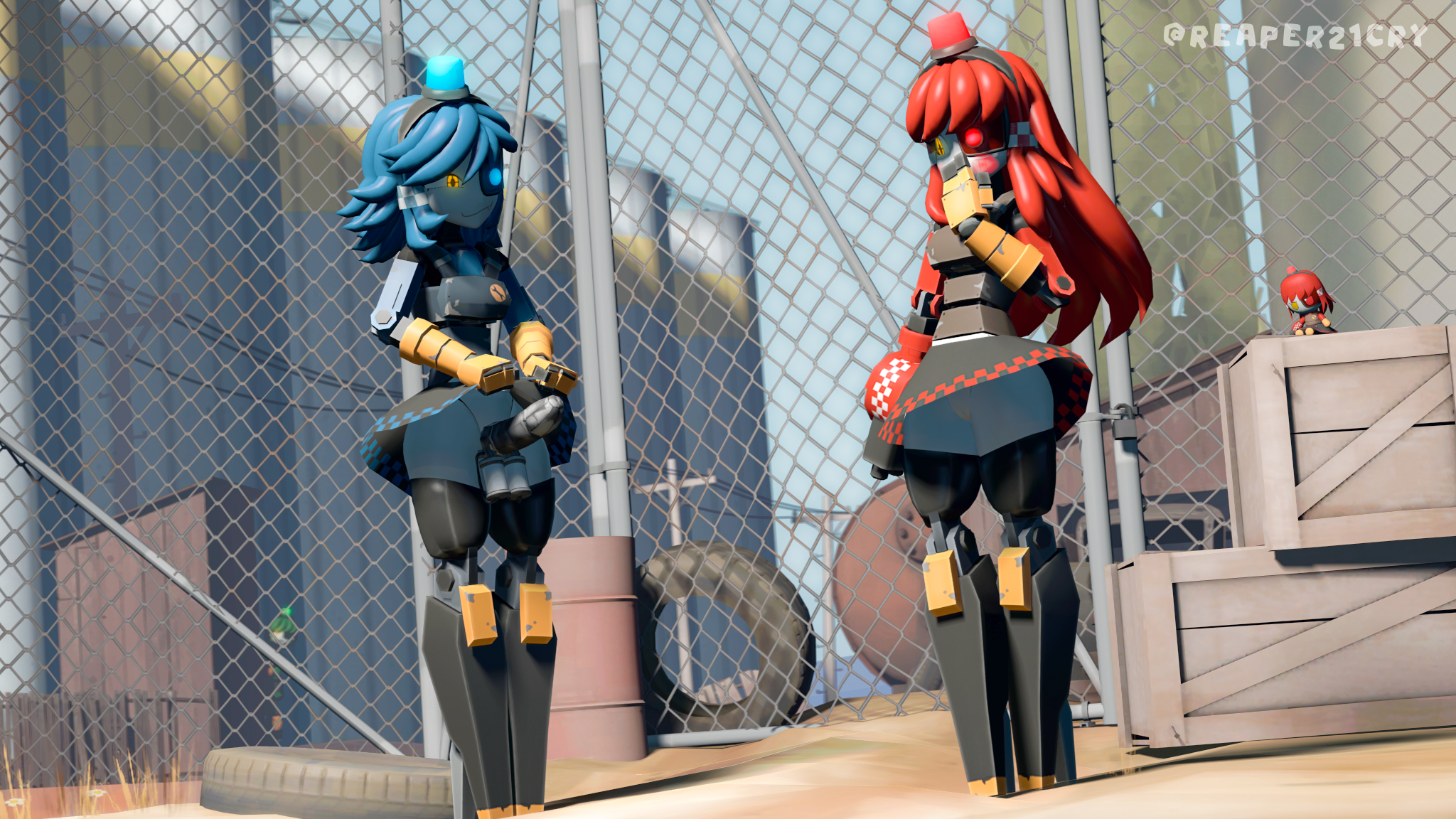 1boy, 1futa, 1girls, 3d, 3d (artwork), blue eye, blue hair, blush, female, futanari, genitals, glowing, glowing eyes, green hair, gun, hi res, high resolution, highres, imminent sex, intersex, lamp, legs together, lifting skirt, long hair, looking at partner, looking at penis, looking down, male, mechanical penis, mimi sentry, no panties, outdoor nudity, outdoors, penis, plushie, pussy, pussy peek, reaper21cry, red eye, red hair, robot, robot girl, robot humanoid, robot penis, shocked, shocked expression, short hair, skirt, skirt lift, skirt up, slim, slim female, smile, smilling, smirk, smirking, source filmmaker, source filmmaker (artwork), team fortress 2, voluptuous, voluptuous female, voluptuous futa, white body, yellow eyes