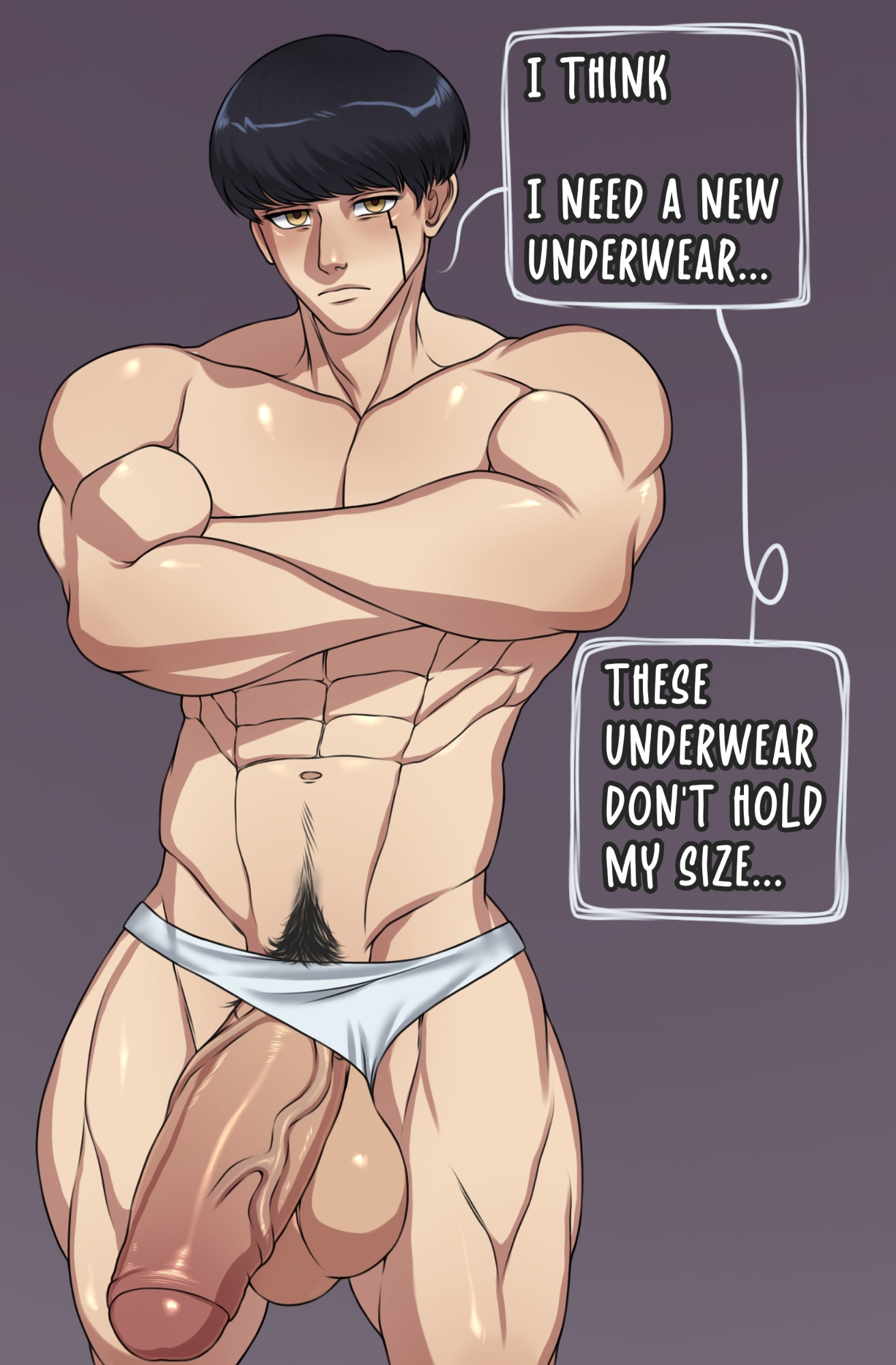 athletic, balls, big balls, big penis, black eyes, black fur, black hair, gay, genitals, jfb16, legs apart, light skin, light-skinned male, male, male only, mash burnedead, muscles, muscular, muscular male, outside, penis, serious, straight, tattoo, yaoi
