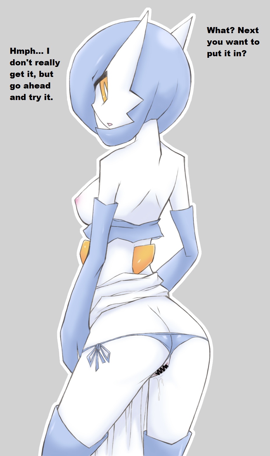 1girls alternate_color ass blue_hair boots breasts censored female female_gardevoir female_only gardevoir hair ikanomaru nintendo panties panties_on_side panty_pull pokémon_(species) pokemon pokemon_(species) pokemon_rse pussy_juice shiny_gardevoir shiny_pokemon solo translated underwear video_games