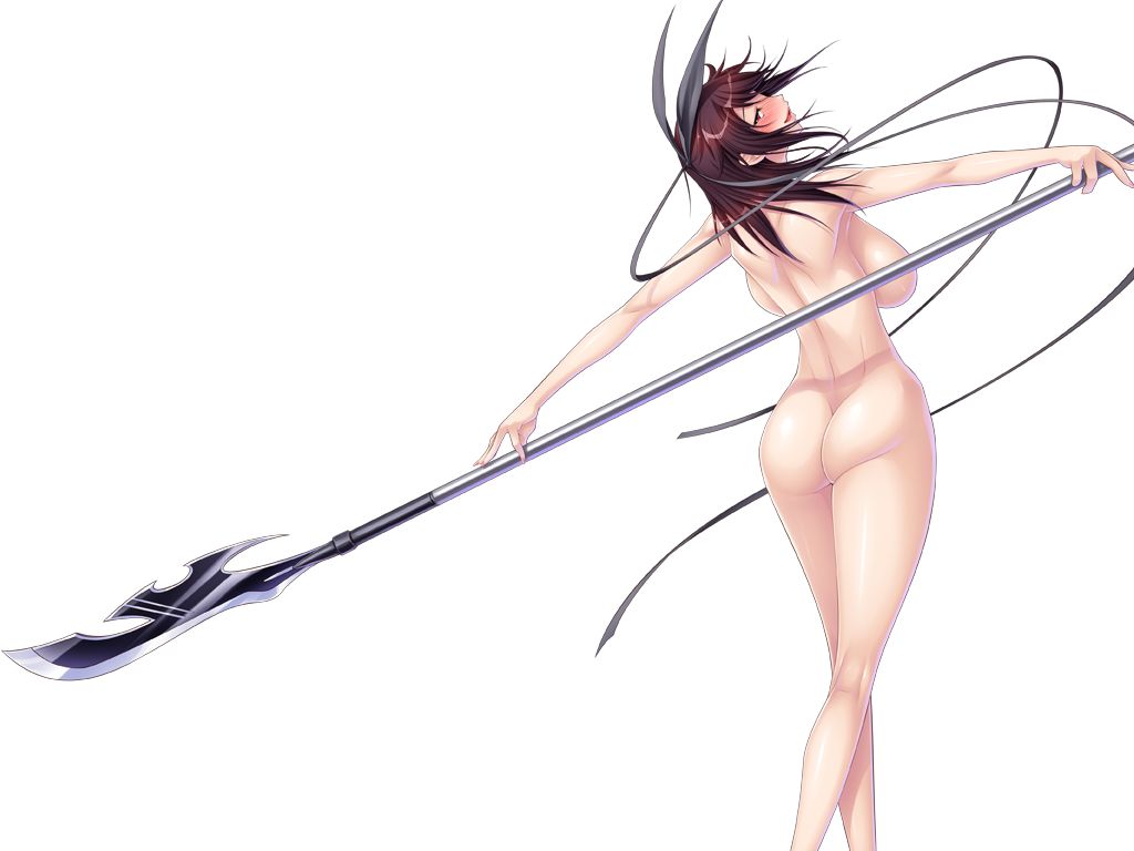 1girls, aoi nagisa (artist), ass, blush, breasts, demon, female, large breasts, lilith-soft, milf, mizuki shiranui, mother, nude, official art, solo, succubus, taimanin (series), taimanin yukikaze, white background