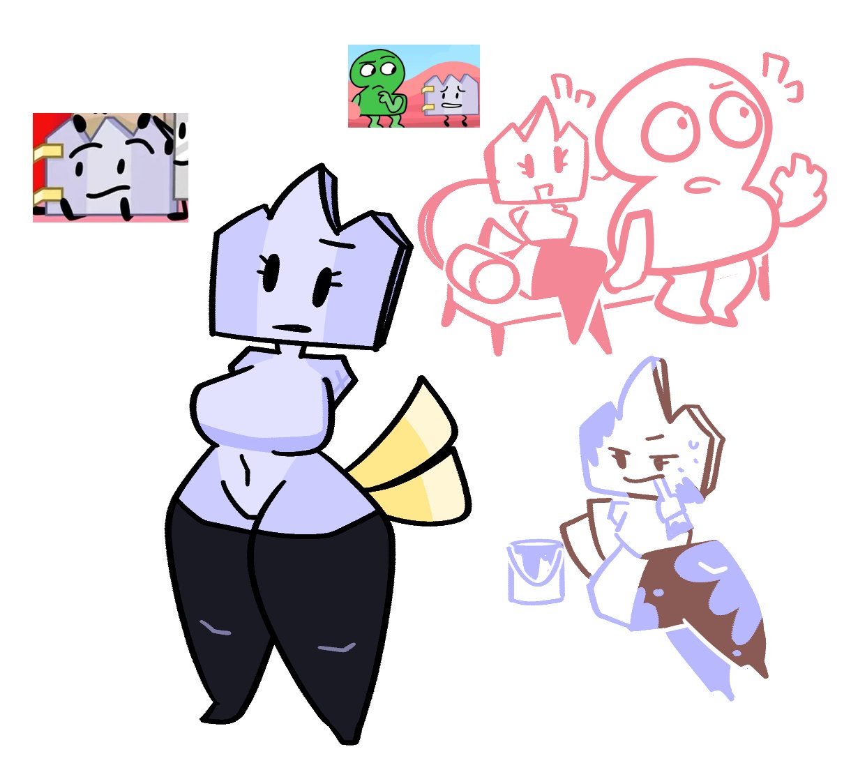 battle for dream island, bfb, bfdi, bfdia, breasts, breasts out, bucket, female, flowsynchronomy, gaty (bfdi), idfb, object head, object show, object show community, object shows, osc, paintbrush, thick thighs, thighhighs, tpot, two (tpot)