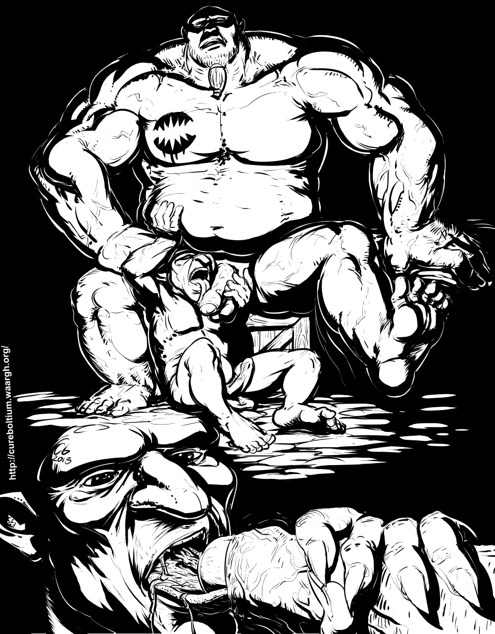 barefoot beard chubby cum cum_in_mouth cureboltium fellatio flaccid foreskin foreskin_play gay goblin goblin_male laying_back licking_penis lifting_belly long_nails male male/male male_only musclechub musclegut muscular nude of_orcs_and_men oral oral_sex orc orc_male partially_retracted_foreskin penis sex short size_difference soles stocky styx styx_(of_orcs_and_men) styx_(video_game_series)