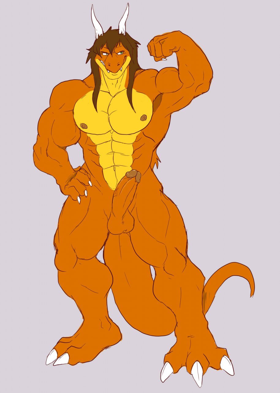 abs anthro arody balls biceps claws dragon erection fangs flexing hair horn male male_only muscles mutant-serpentina mutant_serpentina nipples nude paws pecs penis pose reptile scalie solo teeth