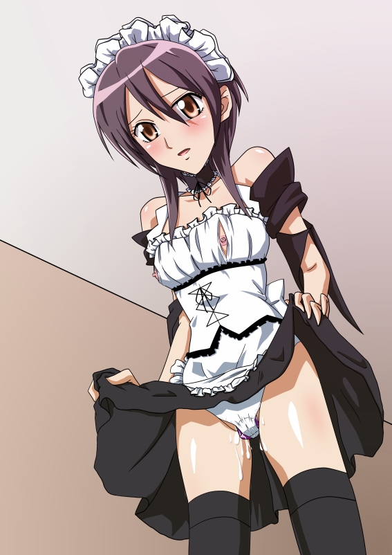 ayuzawa_misaki blush breasts brown_eyes brown_hair choker clothed_masturbation clothing female fukiai kaichou_wa_maid-sama! maid maid_headdress masturbation nippleless_clothing nipples panties pussy_juice skirt skirt_lift solo stealth_masturbation thighhighs underwear vibrator vibrator_bulge vibrator_under_panties