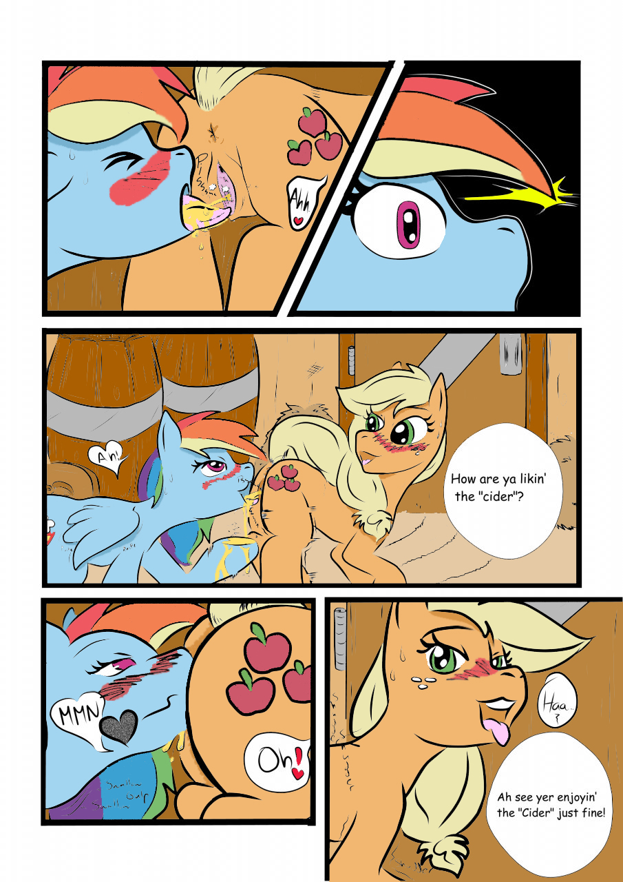 anus apple applejack_(mlp) barn barrel blush comic cowboy_hat cutie_mark dialogue drink english_text equine female feral freckles friendship_is_magic fruit hair hat hay horse kyokimute monochrome my_little_pony open_mouth oral oral_sex peeing pegasus pony pussy rainbow_dash_(mlp) raised_tail sex tail text urine vaginal_penetration watersports wings yuri