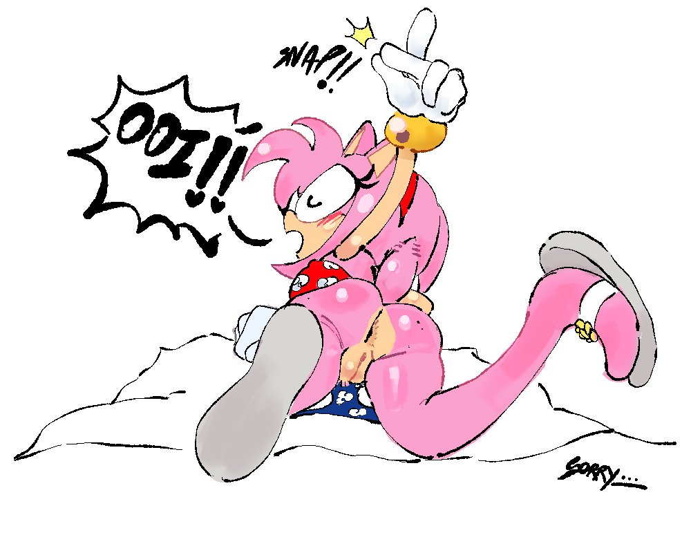 1girls, amy rose, anus, ass, back, bare legs, bikini, bikini bra, bikini removed, black eyes, blush, blushing, bottomless, bracelet, closed eyes, eyes closed, feet, female, female only, flip flops, floral print, gloves, hairband, hedgehog, hedgehog girl, huge ass, legs, medium hair, on stomachlying, perineum, petite, pink body, pink fur, pink hair, pussy, rear view, sandals, sega, snapping fingers, sonic (series), sonic adventure, sonic the hedgehog (archie), sonic the hedgehog (comics), sonic the hedgehog (idw), sonic the hedgehog (series), sou mimasen, tail, teenage, teenage girl, teenager, text, text bubble, towel, untied bikini, untied bikini bottom, vagina, white background