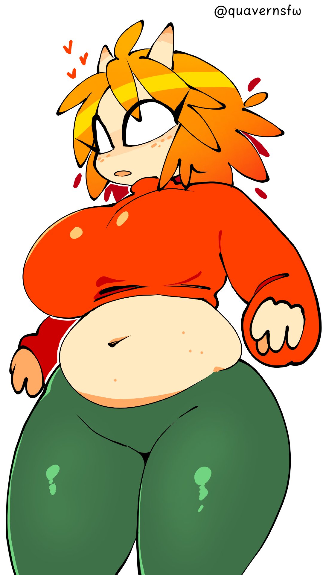 1girls, belly button, big ass, big belly, big breasts, big butt, big thighs, breasts focus, chubby, chubby female, female, female focus, female only, horns, mango quaver (female), no pupils, orange hair, original, original character, quavernsfw, sexy, sexy body, sexy female, short hair, thighs focus, wide hips, wide thighs, yellow skin