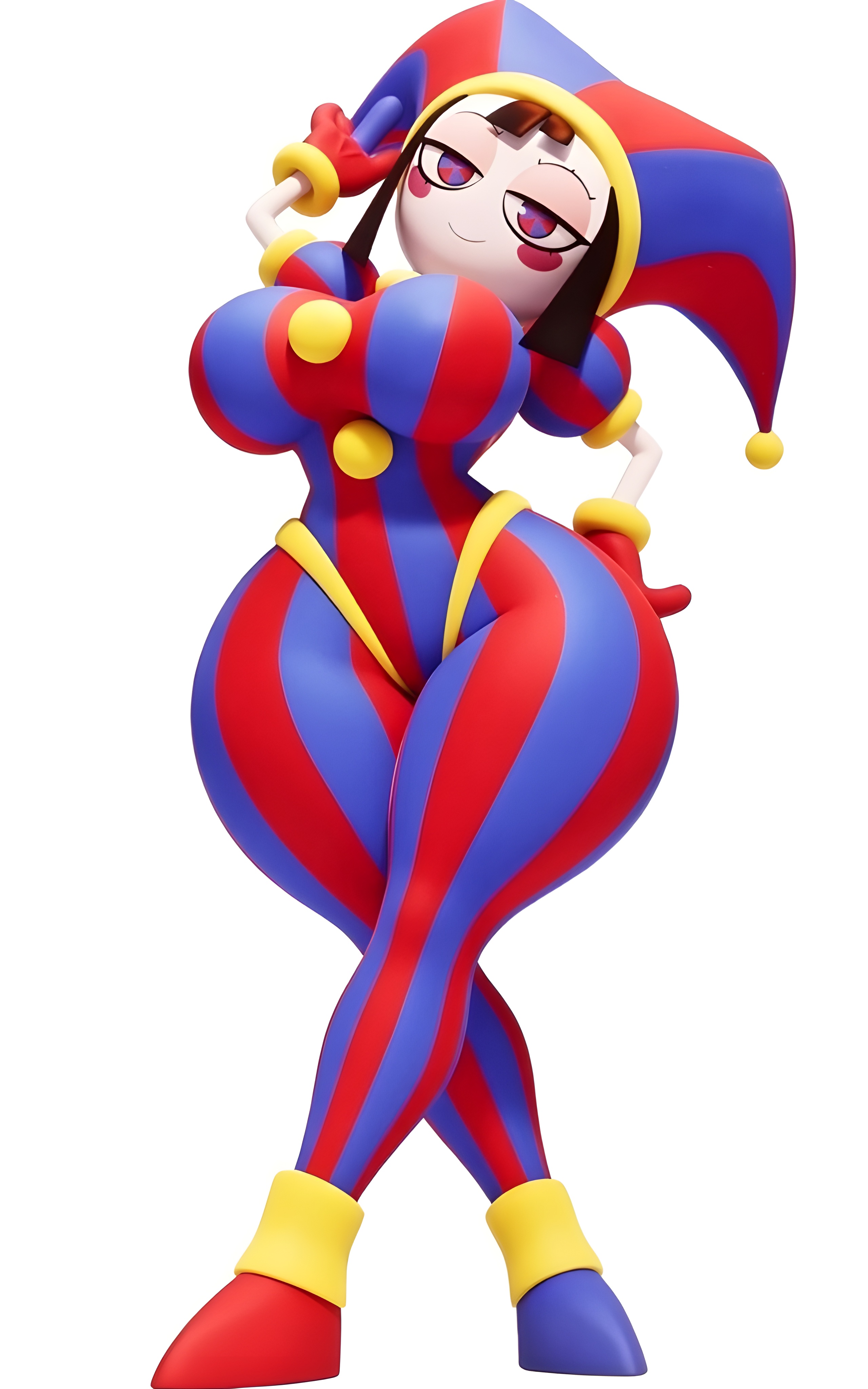 1female, 1girls, ai generated, ass, big ass, big breasts, big butt, brasil louco, breasts, bubble ass, bubble butt, curvaceous, curvy, curvy body, curvy figure, cute, female, female only, front view, full body, fully clothed, glitch productions, huge breasts, jester, jester costume, jester girl, jester hat, jester outfit, large ass, large breasts, looking at viewer, mature, mature female, mature woman, pomni, pomni (tadc), pomni (the amazing digital circus), seducing, seducing viewer, seductive, seductive look, seductive smile, sexy, sexy body, sexy pose, simple background, solo, solo female, solo focus, tagme, teen, teen girl, teenage girl, teenager, the amazing digital circus, thick ass, thick body, thick butt, thick thighs, voluptuous, voluptuous body, voluptuous female, white background