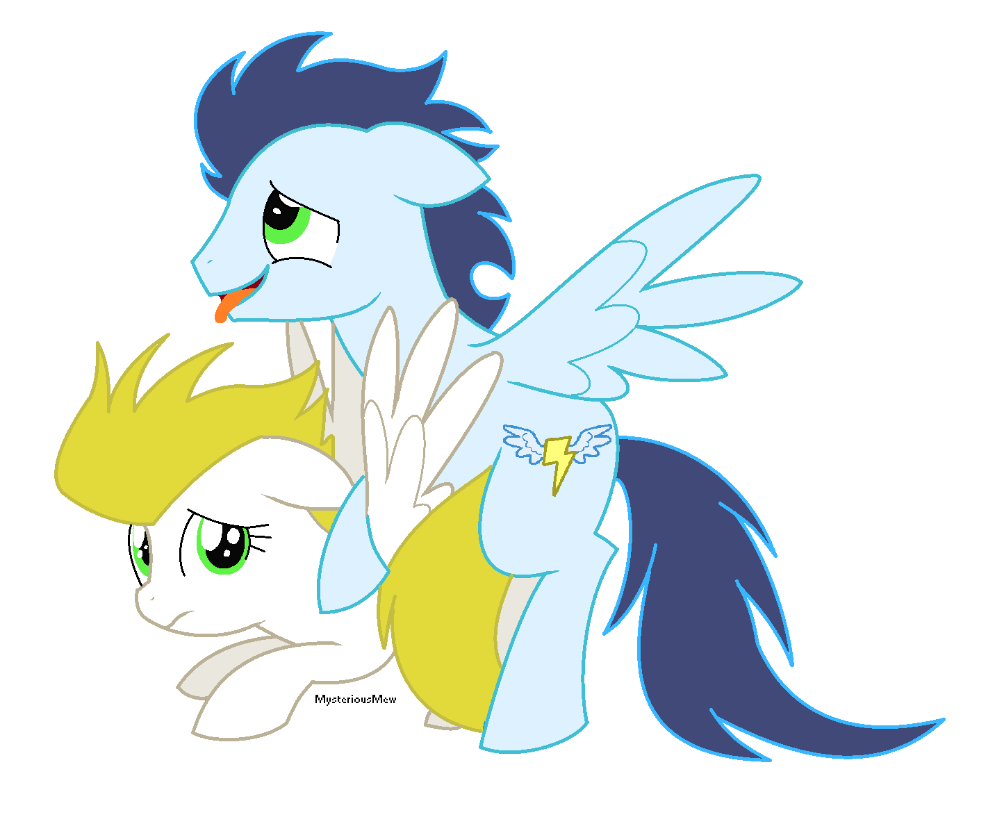 breezie_(mlp) doggy_style equine friendship_is_magic from_behind green_eyes horse my_little_pony mysterious_mew open_mouth pegasus plain_background pony sex soarin_(mlp) tongue wings wonderbolts_(mlp)