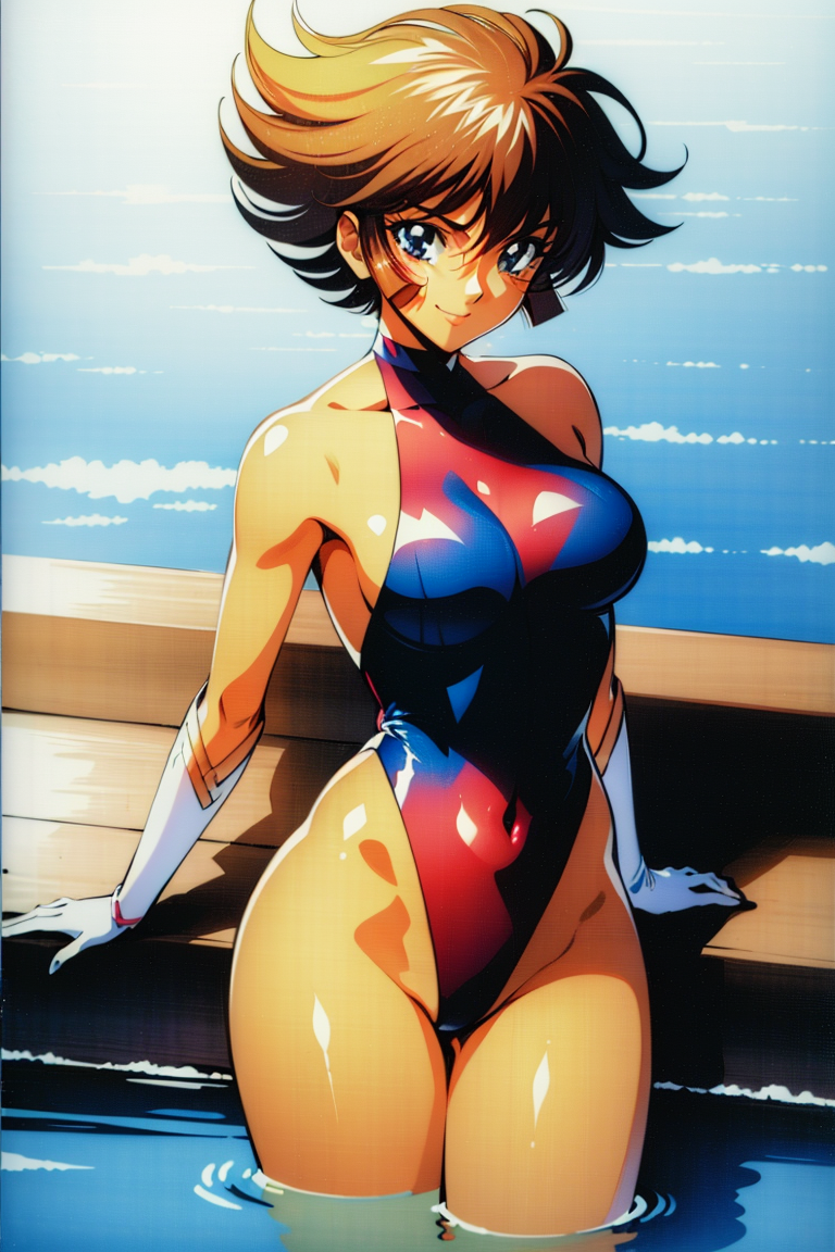 1female 1girls ai_generated breasts commentary_request cutie_honey cutie_honey_(character) english_commentary female female_only hi_res highres light-skinned_female light_skin looking_at_viewer mixed-language_commentary solo solo_female swimsuit very_high_resolution