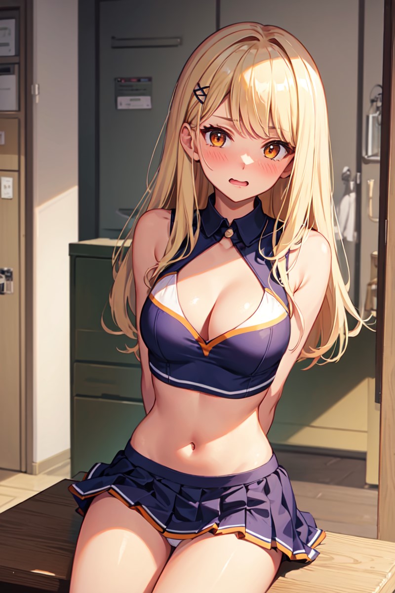 1female 1girls ai_generated big_breasts cheerleader commentary_request english_commentary female female_only hd hi_res high_resolution highres indoors kaminari_qpi large_breasts light-skinned_female light_skin looking_at_viewer mixed-language_commentary solo solo_female virtual_youtuber vspo! vtuber