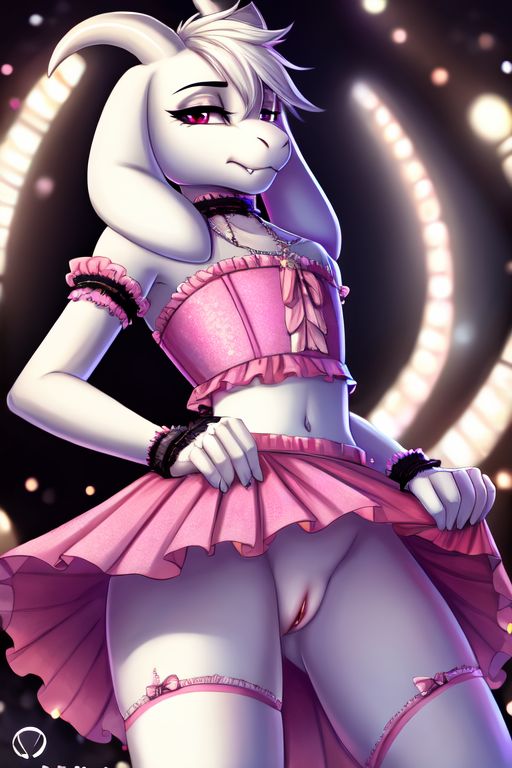 1boy ai_generated asriel asriel_dreemurr cuntboy femboy frilly_clothing pink_clothing skirt_lift tagme undertale upskirt