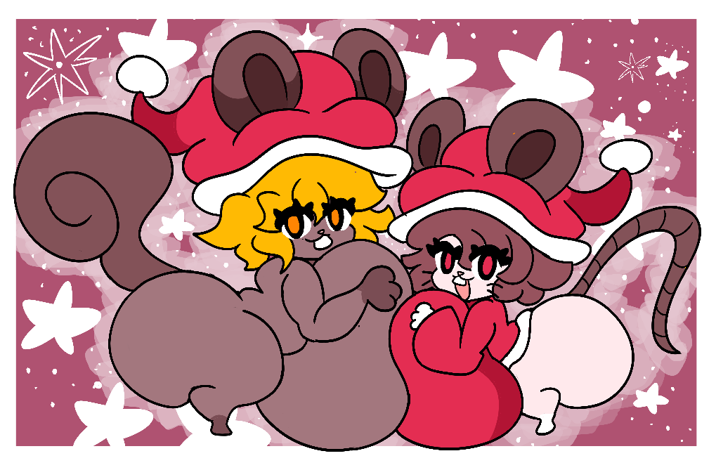 animal_humanoid anthro ass belly big_breasts big_butt big_teeth blonde_hair bottomwear breast_size_difference breasts breasts_press brown_body brown_fur brown_hair christmas christmas_clothing christmas_headwear clothing duo exposed_breasts extreme_size_difference female fur hair happy hat headgear headwear holidays holly_(rogywantscoffee) huge_breasts huge_butt huge_hips huge_thighs humanoid hyper male male/female male_(lore) mammal mammal_humanoid mouse mouse_humanoid mouse_tail murid murid_humanoid murine murine_humanoid orange_eyes pants pressing_breasts_together red_eyes rodent rodent_humanoid rogywantscoffee santa_hat sciurid sciurid_humanoid sexyvampireloverrogy short_stack shorts size_difference squirrel_tail teeth thick_thighs tree_squirrel tree_squirrel_humanoid wide_hips