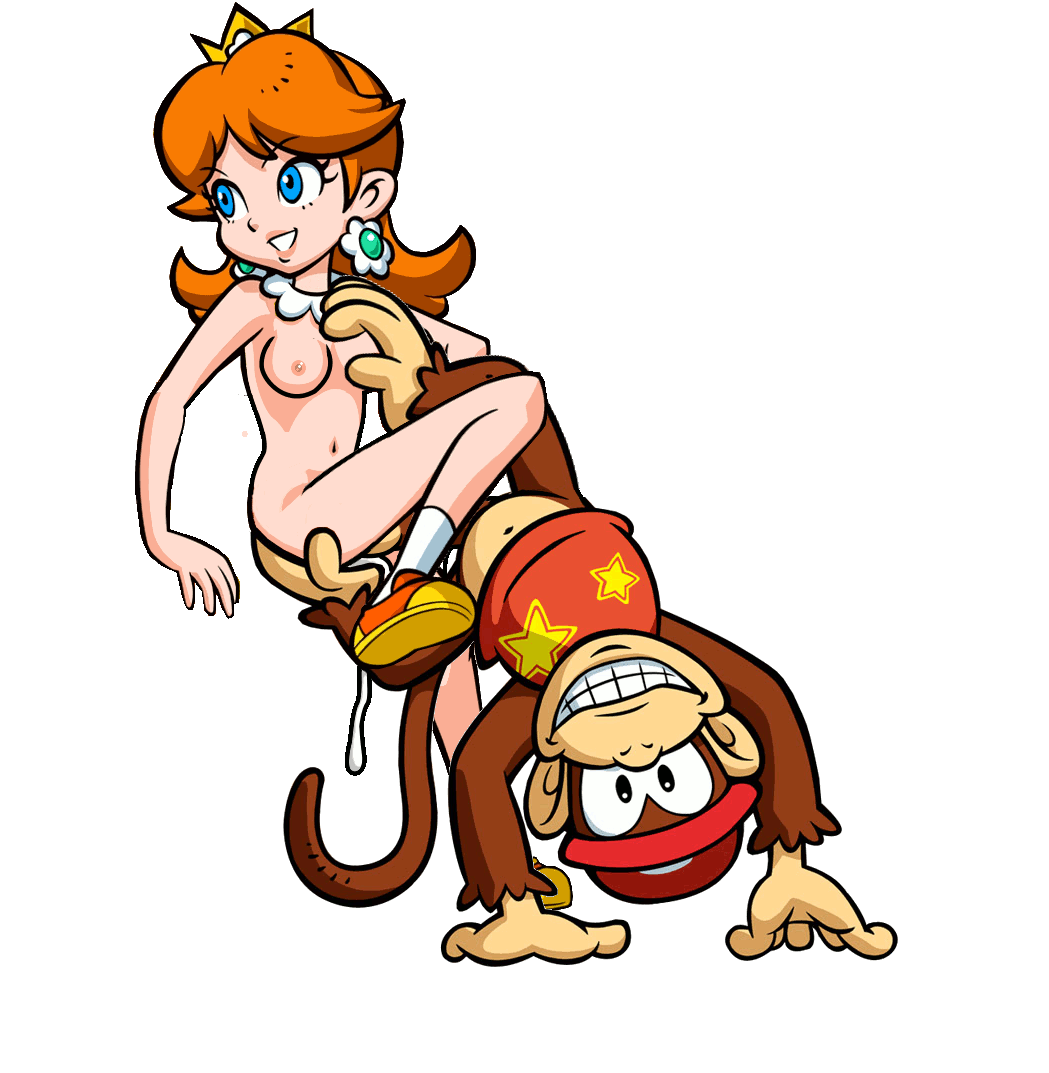 bottomless color crossover cum cum_drip cum_inside diddy_kong donkey_kong_(series) female furry human interspecies kong male mario_(series) mario_hoops_3_on_3 midnightspook nintendo princess_daisy self_upload straight topless transparent_background