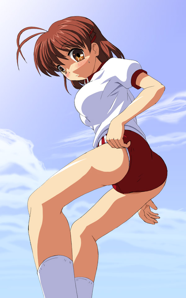 ass brown_hair buruma clannad clothing furukawa_nagisa gym_uniform nagisa_furukawa short_hair