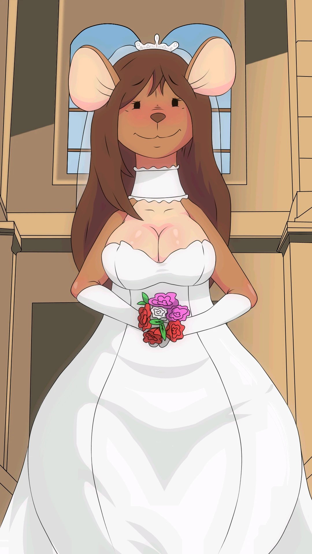 anthro artist_request blush breasts brunette brunette_hair choker cleavage flower flowers gloves happy happy_female kanga kangaroo long_hair point_of_view pov smile smiling smiling_at_viewer tagme thick thick_thighs thighs wedding wedding_dress wedding_veil white_dress white_gloves wholesome winnie_the_pooh_(franchise)