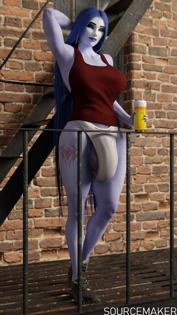 3d bulge clothed futa_only futanari hidden_penis overwatch sourcemaker widowmaker