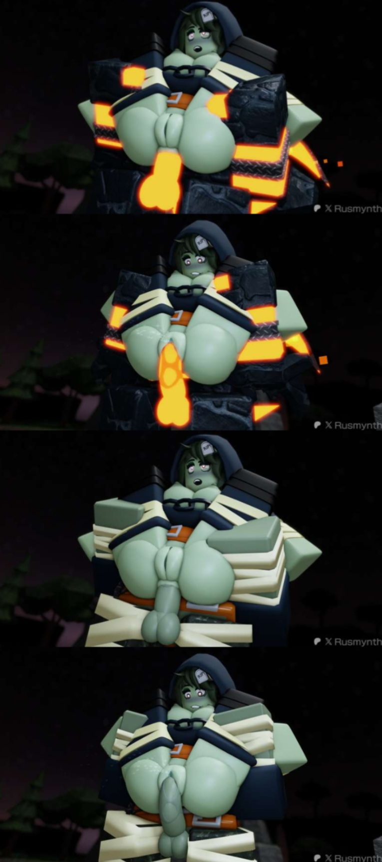 1boy1girl 3d belt blush boobs_exposed bottomless_female chains cum_in_pussy female genderswap grabbing_legs grave_digger green_hair green_nipples green_penis green_skin heart-shaped_pupils horny_female legs_up lowres male molten_boss penis_inside_anus r63 reverse_suspended_congress roblox roblox_game robloxian rule_63 rusmynth sex teasing thich_thighs tower_defense_simulator zombie_girl