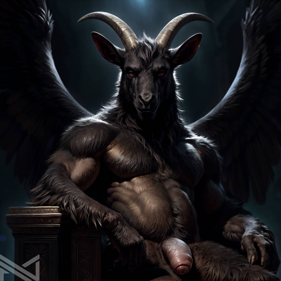 ai_generated dark_body dark_penis demon dick feral goat goat_demon goat_humanoid goat_lucifer_(helltaker) hell_monster humanoid_penis looking_at_viewer lucifer male monster sitting