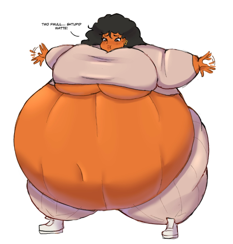 1girls african african_female ash_alderidge ass_expansion balloon_inflation belly_expansion big_ass big_belly big_breasts black_hair breast_expansion curly_hair dialogue expansion frizzy_hair inflation long_hair long_sleeves navel orange_skin pumpkin_inflation shirt sile2011 sweatpants tagme the_factory_saga underboob