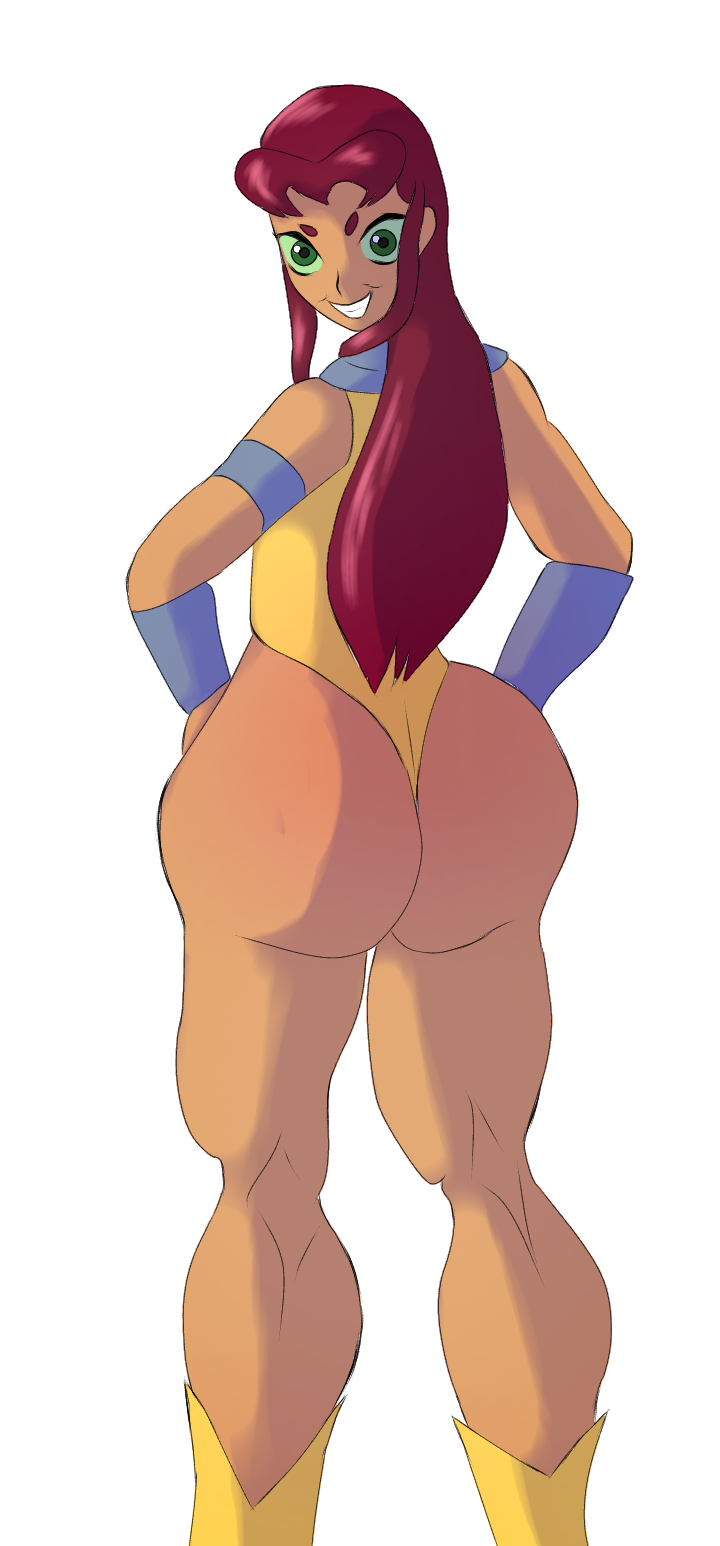 ass ass_bigger_than_head ass_expansion big_ass big_butt brown_hair cartoon_network incredible_quad muscular muscular_female naked_female nude starfire thick_ass