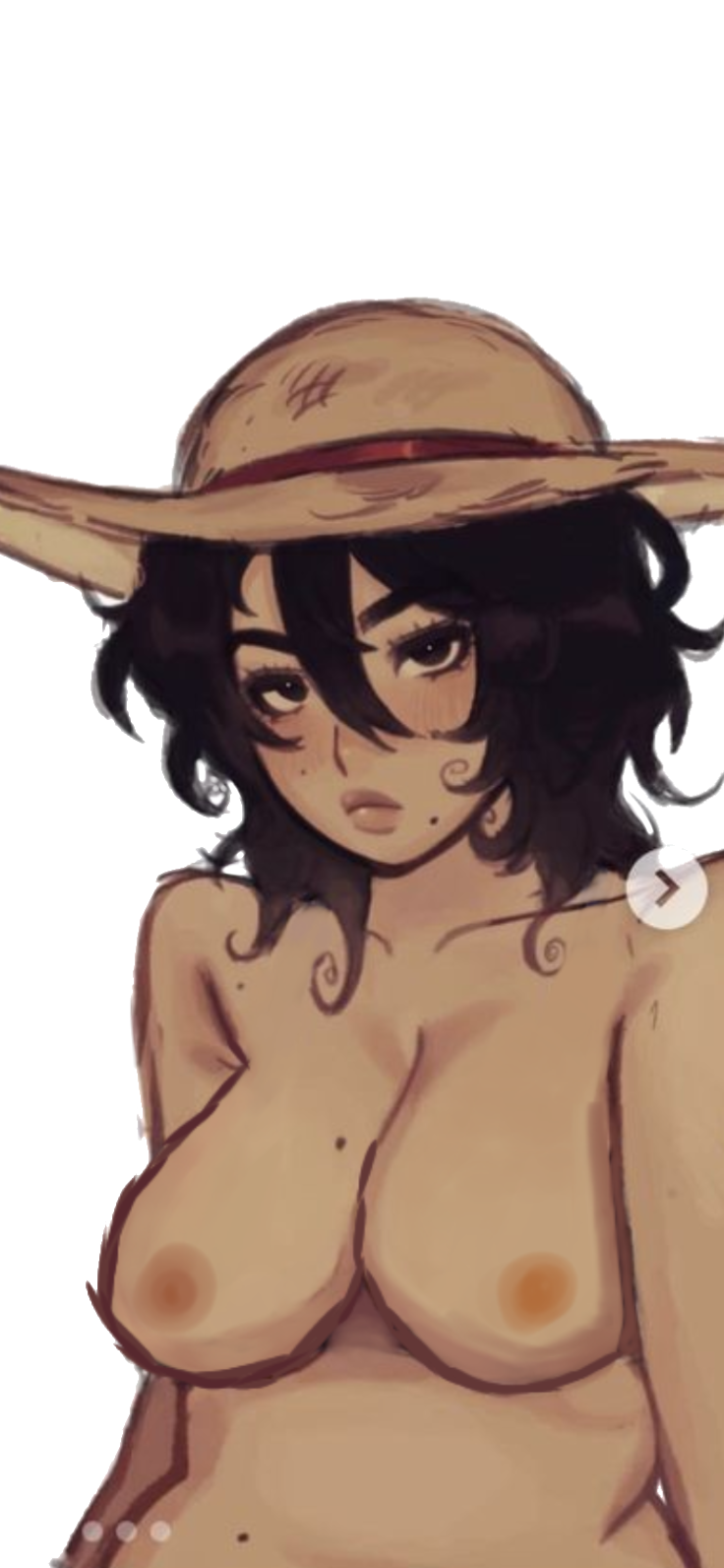 breasts completely_nude disinterested nudity straw_hat top_half