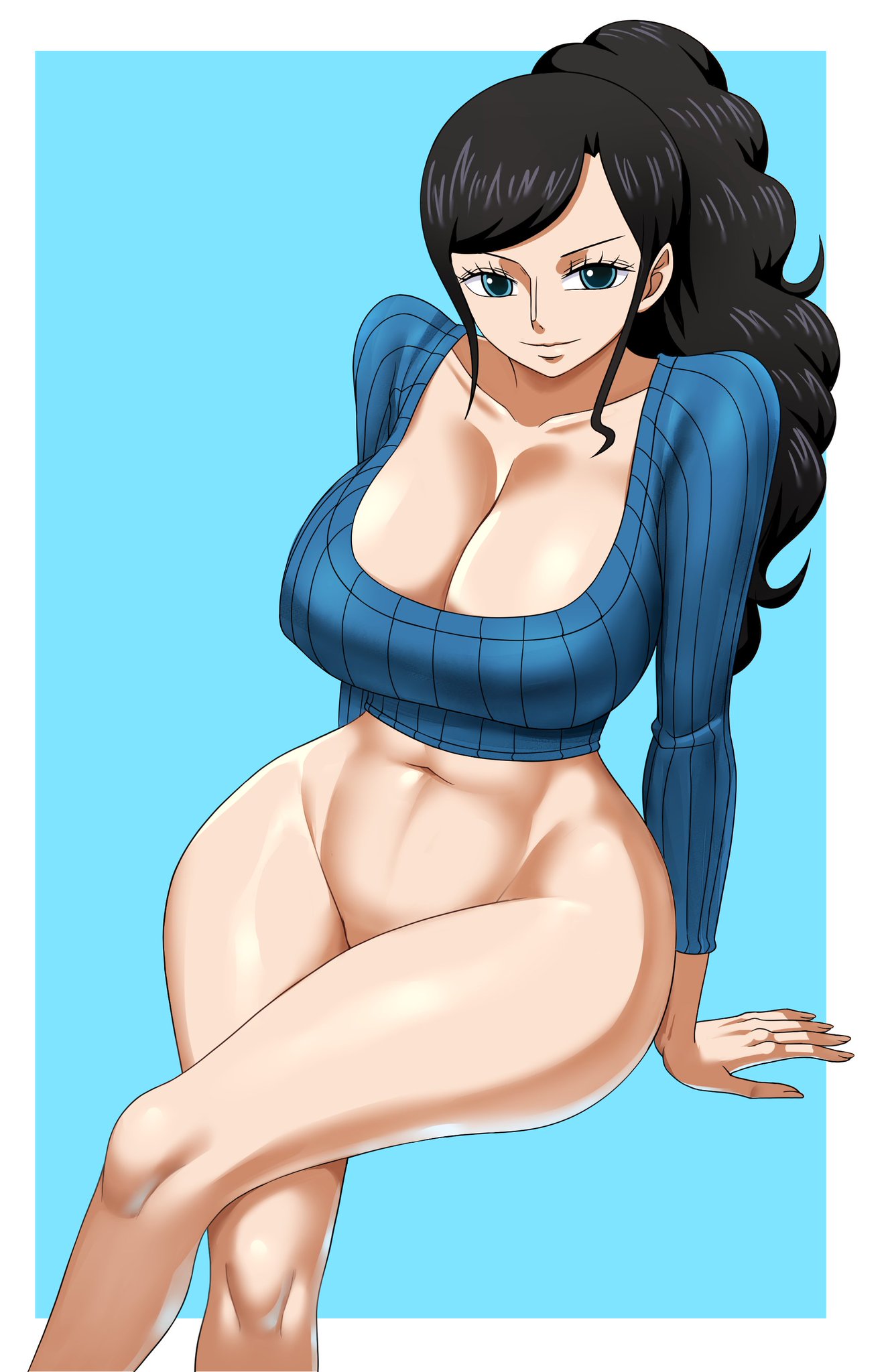 1girls, black hair, black-haired female, female, female only, nico robin, one piece, pinkpawg, solo