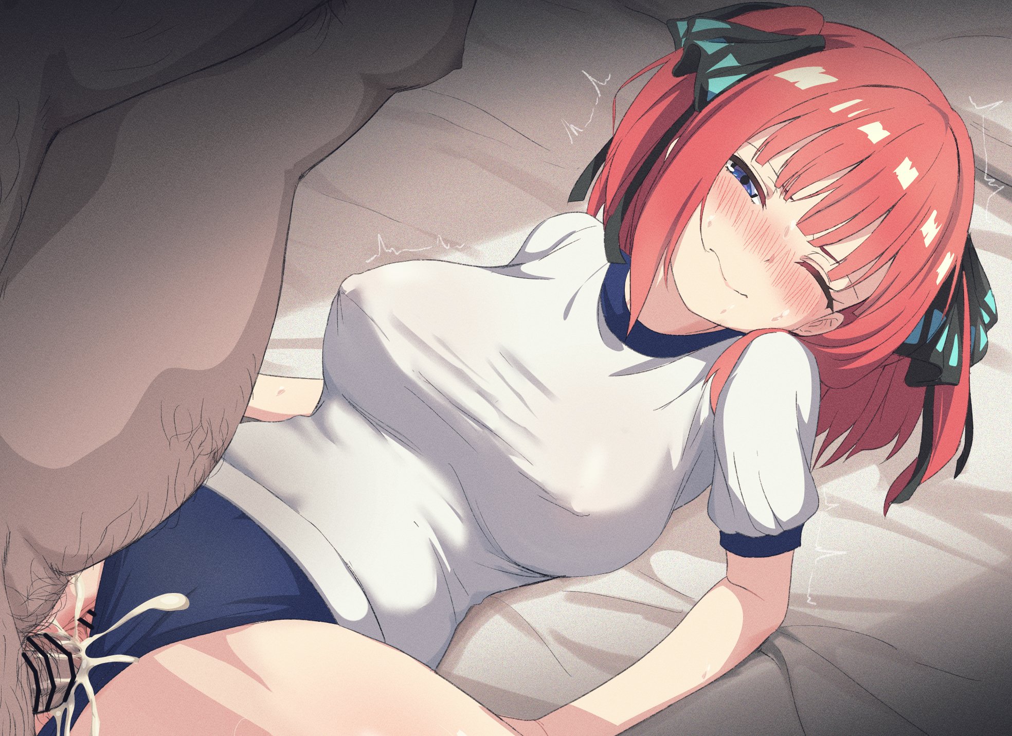 1girls, annoyed, blue eyes, censored, female, go-toubun no hanayome, nakano nino, pussy, red hair, sintancossin, vaginal penetration