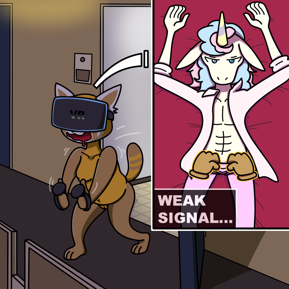 accident accidental_exposure aggressive_retsuko aggretsuko apartment breasts controller door doorway equid equine genitals horn mammal mythological_creature mythological_equine mythology night nipples nude nude_female pussy retsuko sanrio unicorn video_games virtual_reality vr_headset walking