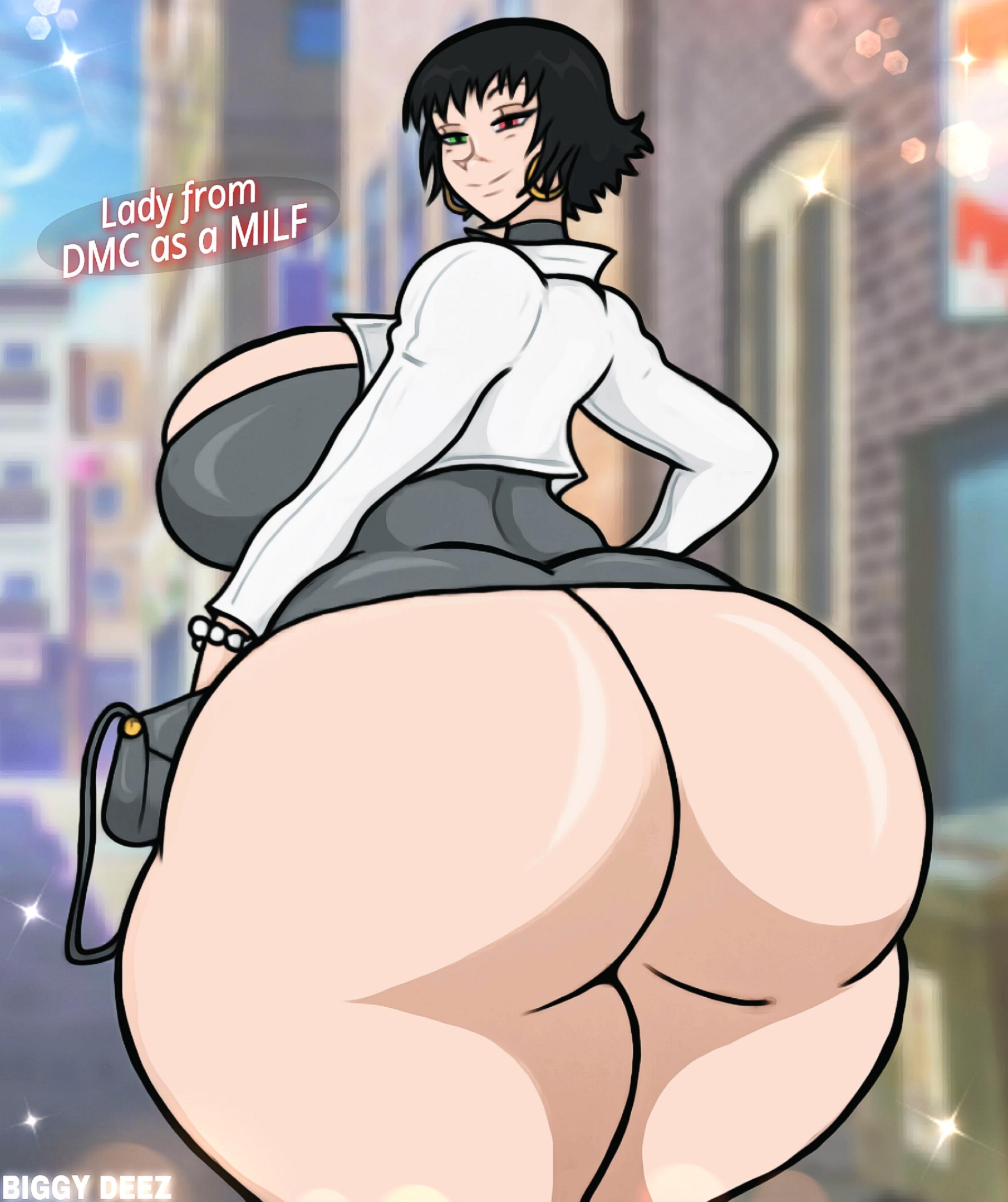 1girls, aged up, ass, big ass, biggy deez, bottom heavy, bubble ass, bubble butt, devil may cry, devil may cry (series), fat ass, female, female only, heterochromia, huge ass, lady (devil may cry), large ass, looking at viewer, looking back, massive ass, milf, milfification, solo, thick ass, thick thighs, thunder thighs, venus body, wide hips