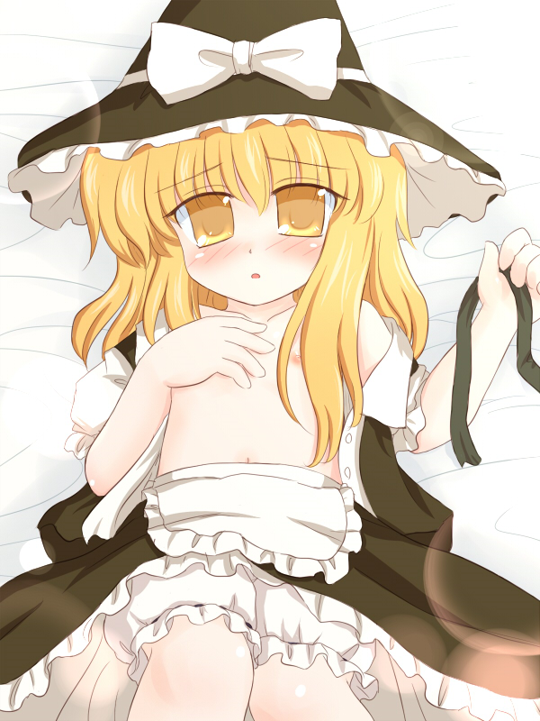 blonde_hair bloomers bloomers_(victorian) female flat_chest hat human long_hair marisa_kirisame nipples ribbon ry touhou