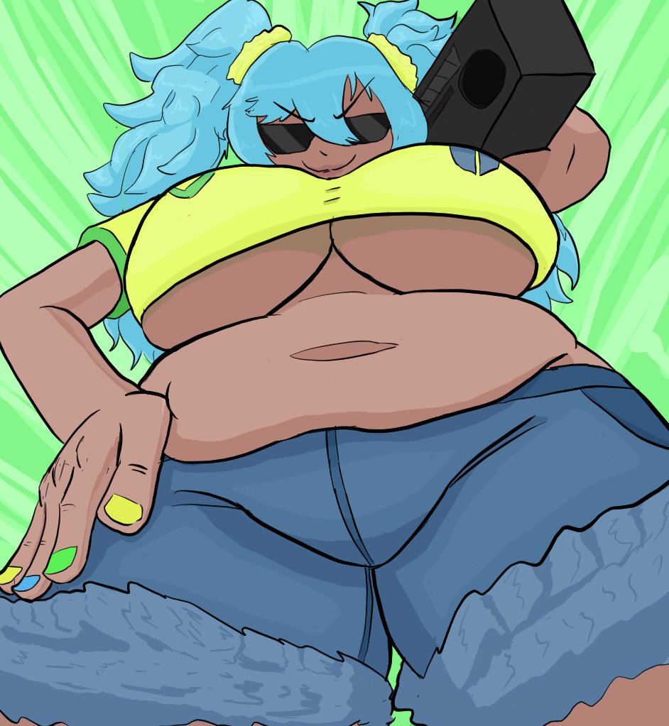 1girls bbw big_belly brazil brazilian brazilian_female brazilian_miku chubby chubby_belly chubby_female dark-skinned_female hatsune_miku huge_breasts latin_american_hatsune_miku_(meme) smug sunglasses tan_body thick_thighs underboob vocaloid wardious wide_hips