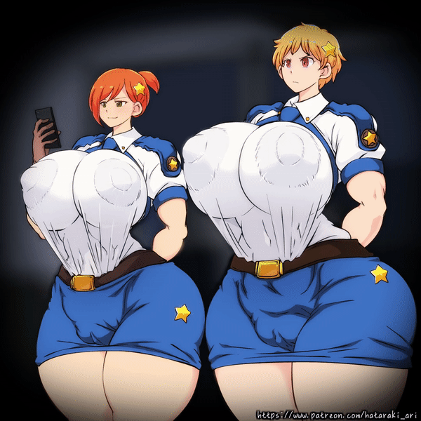 1futa 1girl animated big_breasts big_penis breasts cop copgirl-ff_(hataraki_ari) copgirl-kk_(hataraki_ari) female female_focus female_only futanari hataraki_ari huge_breasts hyper_penis large_breasts massive_breasts multiple_girls penis penis_expansion penis_growth police police_officer police_uniform policewoman tagme