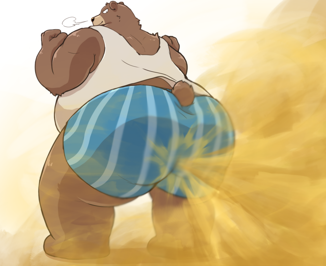 anthro ass bear belly big_belly big_butt blue_boxer_briefs blue_clothing blue_underwear boxer_briefs boxers_(clothing) breath brown_bear brown_body brown_fur character_request clothing digital_drawing_(artwork) digital_media_(artwork) fart fart_cloud fist fur hyper hyper_fart looking_back macro male mammal overweight rear_view shirt short_tail simple_background smile solo source_request stink_fumes suzume_333 tail tank_top topwear underwear unknown_character ursine white_background white_clothing white_shirt white_tank_top white_topwear