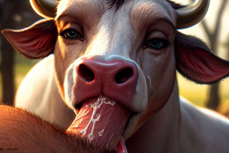 ai_generated bestiality bovine close-up cow cum_in_mouth deep_blowjob feeding fellatio fellatio_from_feral human human_on_anthro human_penetrating human_penis humancockino male_human oral oral_sex penis swallowing_cum tongue_out tongue_wrap wtf