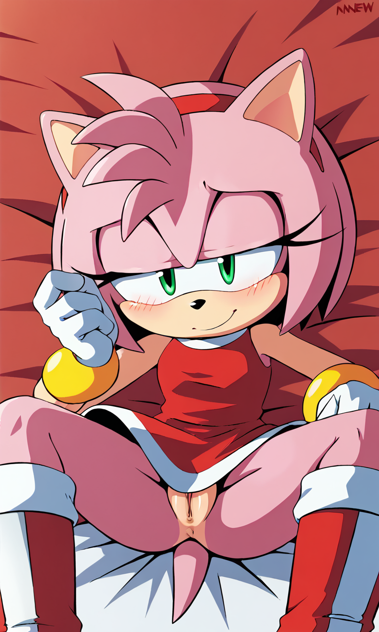 1girls ai_generated amy_rose anthro anus blush female green_eyes hedgehog idw_comics mobian_(species) pink_fur pink_hair pixai pussy rodent sillysailor smile sonic_(series) sonic_the_hedgehog_(idw)