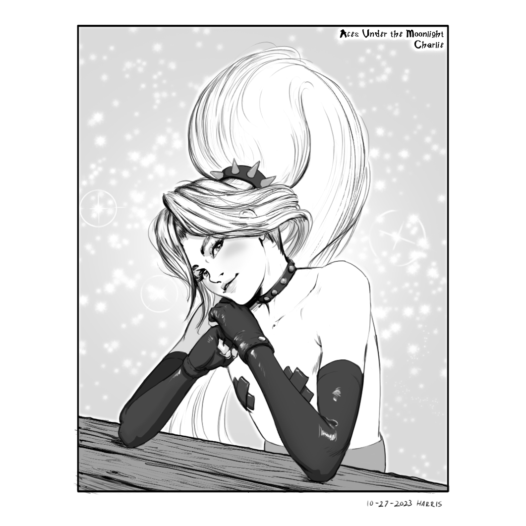 1femboy, aces under the moonlight, blonde hair, charlie (aces under the moonlight), creationinferno, female, indie game, long hair, long ponytail, male, manga style, necklace, nipple covers, nipple pasties, official art, ponytail, punk, punk femboy, skimpy, skimpy clothes, spiked hairband, spiked necklace, tomgirl, topless, x pasties, yellow hair