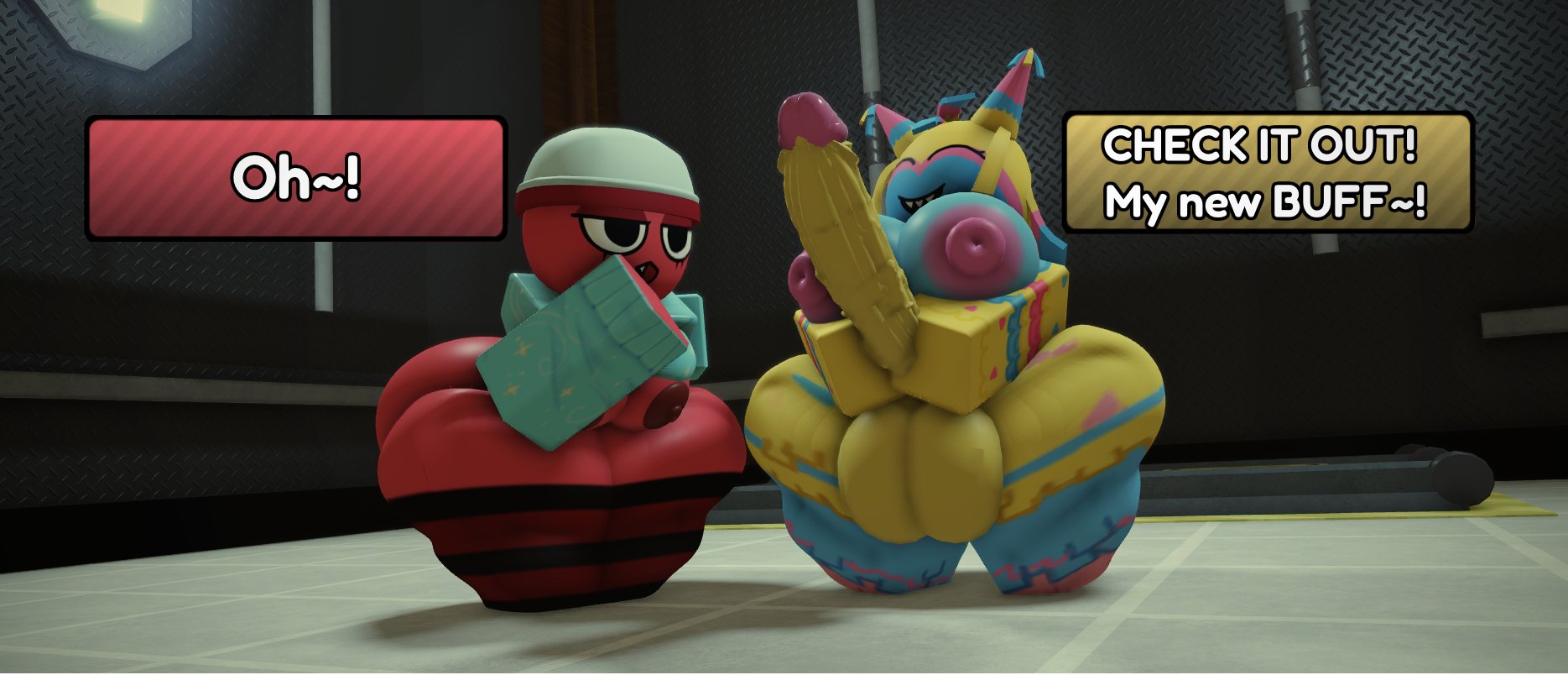 1futa, 1girls, 3d, avewagetrashuwu, balls, breasts, dandy's world, female, futanari, gigi (dandy's world), intersex, penis, roblox, tagme, yatta (dandy's world)