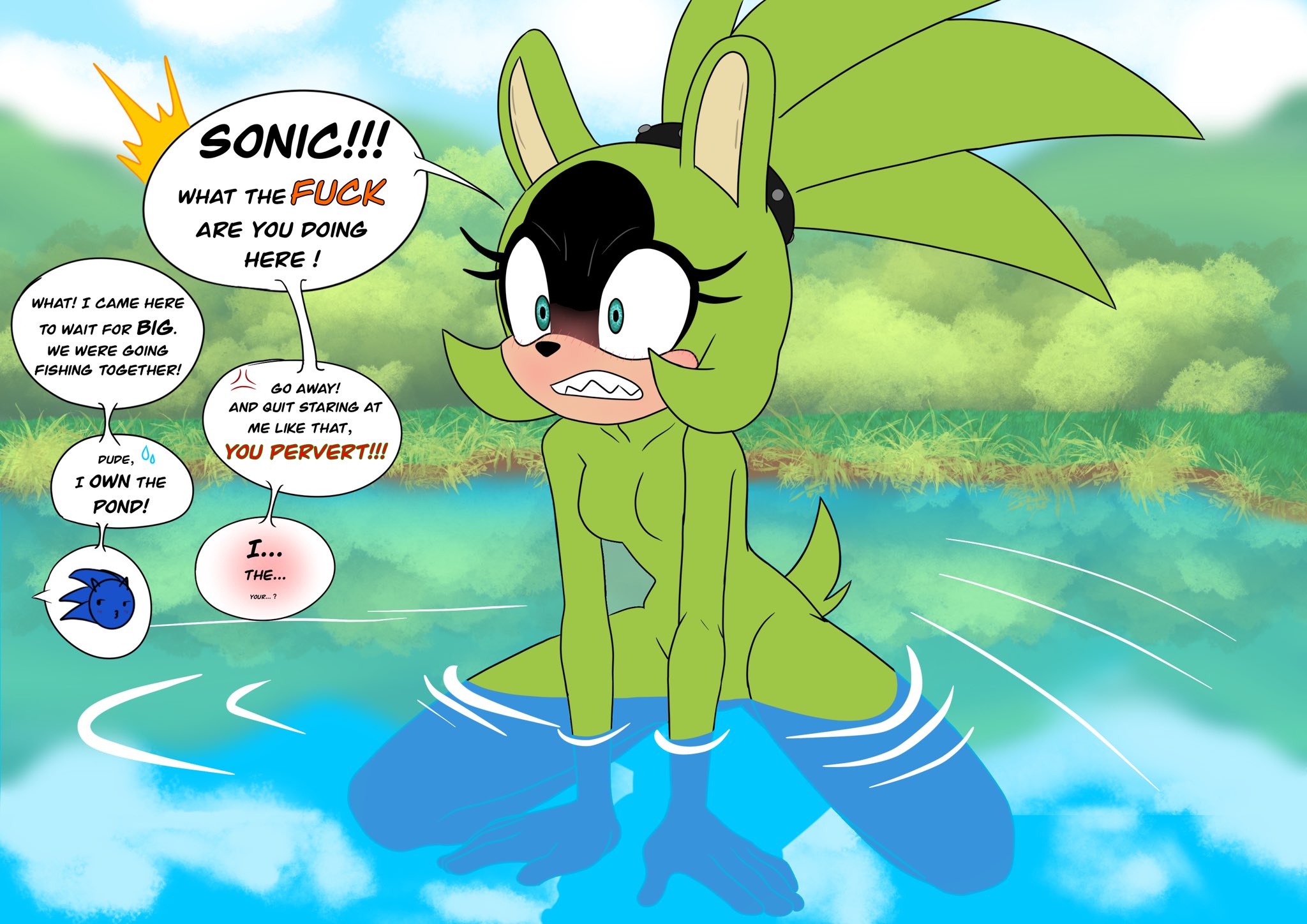 1girls, breasts, embarrassed, embarrassed nude female, enf, featureless breasts, female, nude, redactedartz, sonic (series), sonic the hedgehog, surge the tenrec, tagme