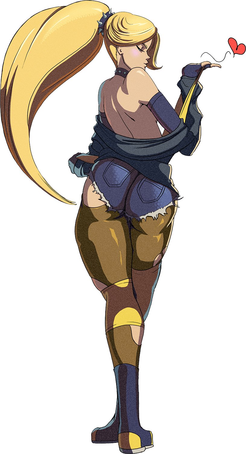 1boy, 1femboy, aces under the moonlight, ass, ass focus, big ass, blonde hair, booty shorts, bubble ass, bubble butt, charlie (aces under the moonlight), creationinferno, exposed ass cheeks, female, femboy, indie game, jacket, light-skinned male, long hair, long ponytail, male, male only, official art, ponytail, punk, punk femboy, rain boots, short shorts, skimpy, skimpy clothes, solo, spiked hairband, stockings, thighs, tomgirl, yellow hair