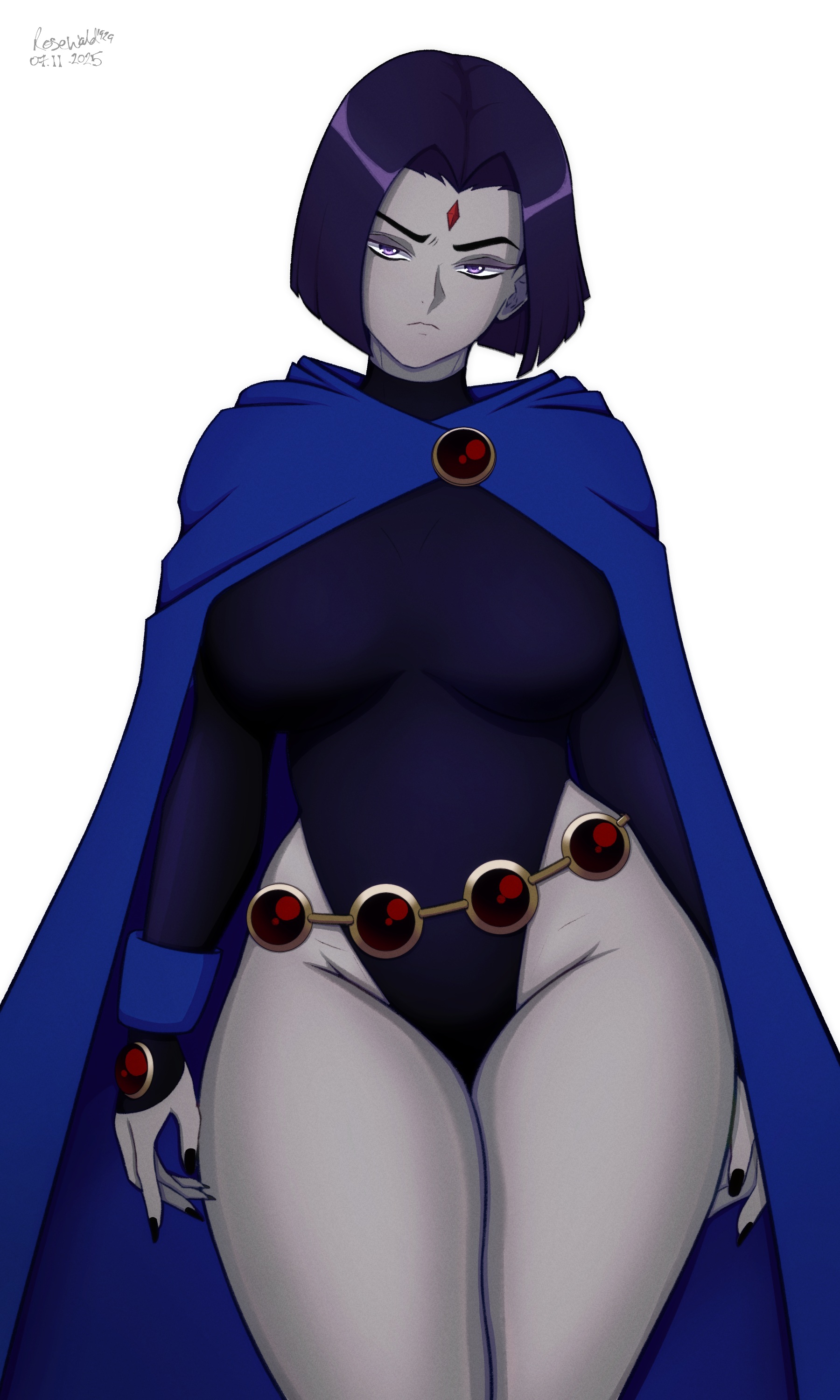 1girls, dc, dc comics, female, purple hair, raven (dc), rosewald1929, solo, solo female, teen titans, thick thighs, voluptuous female